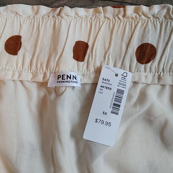 New With Tag Penningtons Size 5X Dotted Linen‎ Blend Wide-Leg Pull-On Pant - Picture 10 of 12